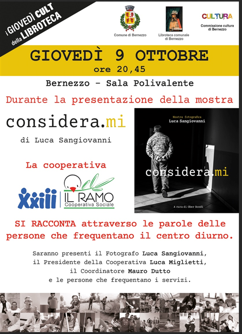 Giovedì Cult della Libroteca 09 ottobre ore 20.45 - SALA POLIVALENTE: Presentazione della mostra Considera.mi di Luca Sangiovanni